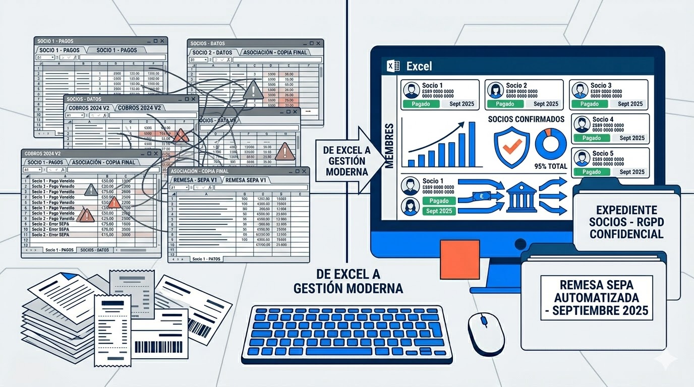 Comparativa entre gestionar socios en Excel o con software especializado para asociaciones